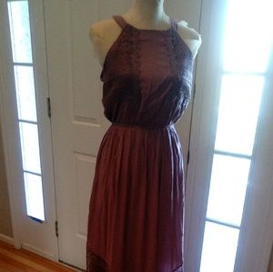 Crochet trim boho maxi dress in plum